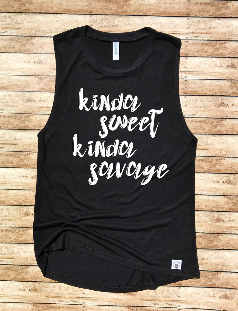 Women's Yoga Tank - Kinda Sweet Kinda Savage - Workout Tank - Workout Shirt - Gym Shirt - Funny Gym Tank - Funny Workout Tank freeshipping - BirchBearCo