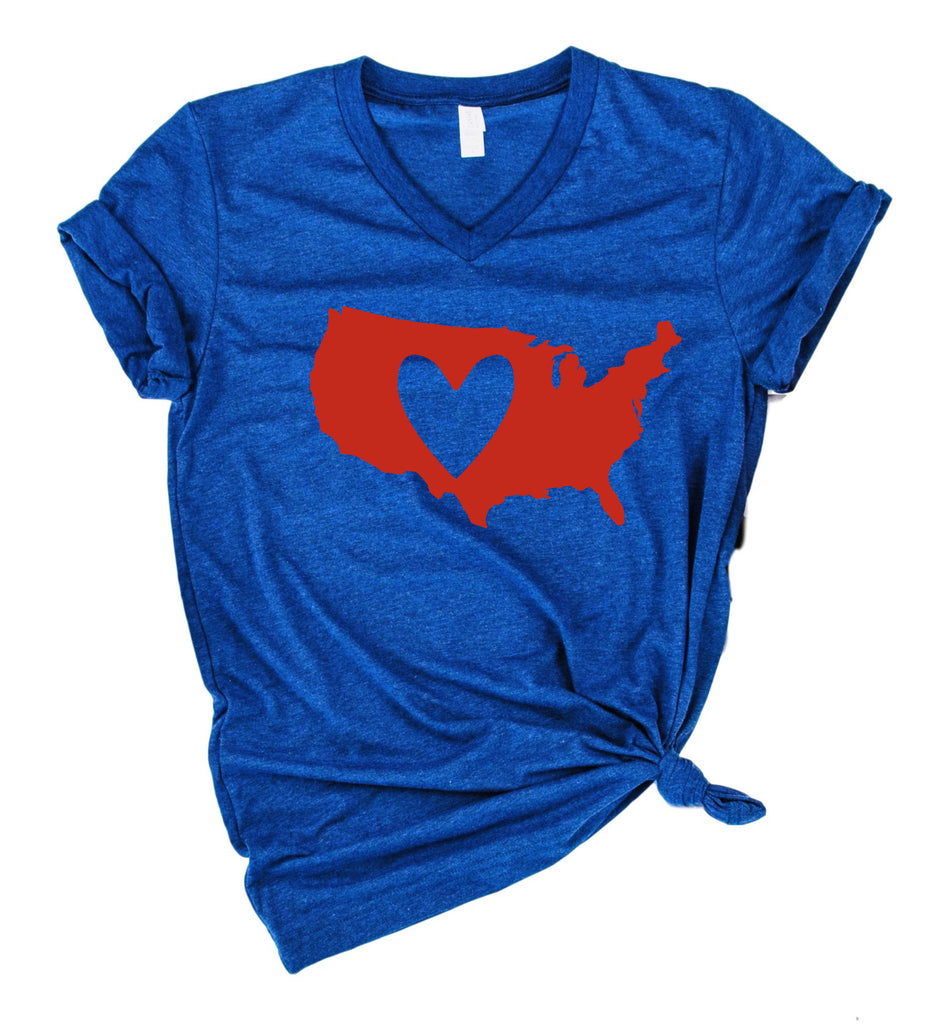 Love America Shirt | USA 4th Of July Shirt | Unisex V Neck Shirt freeshipping - BirchBearCo