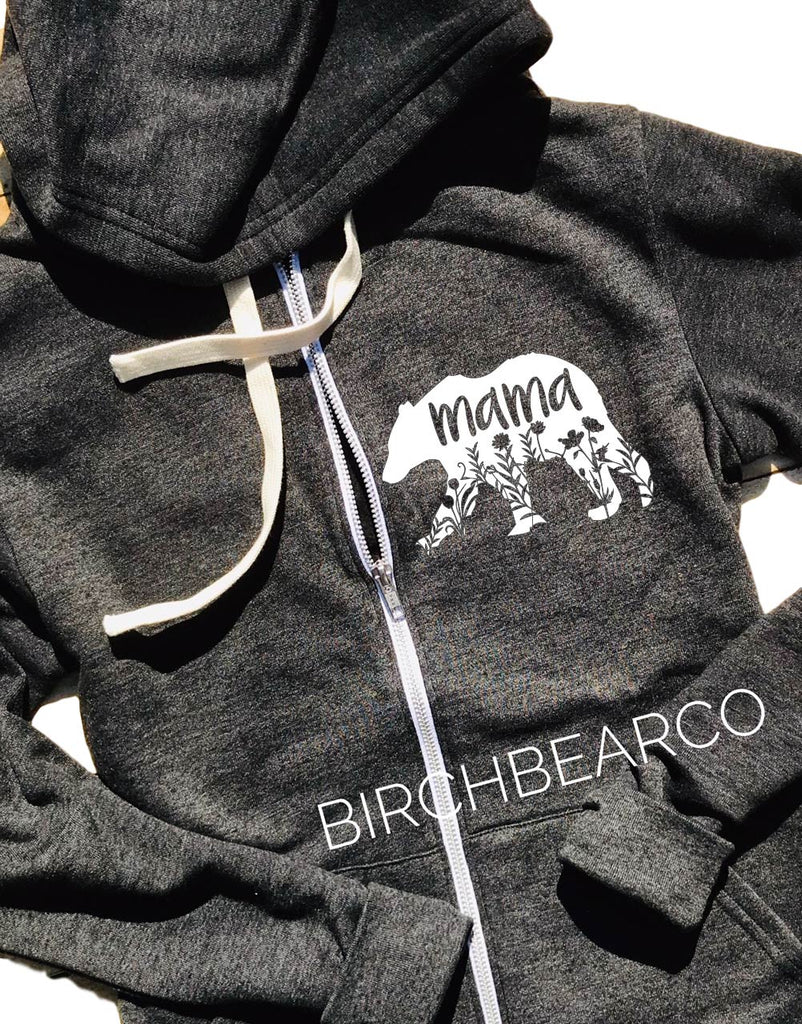 Mama Bear Floral Zip Hoodie Sweatshirt - Mom Hoodie - freeshipping - BirchBearCo