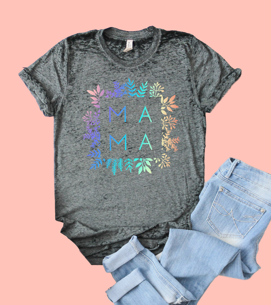 Mama Rainbow Floral | Acid Wash T Shirt | Unisex Crew freeshipping - BirchBearCo