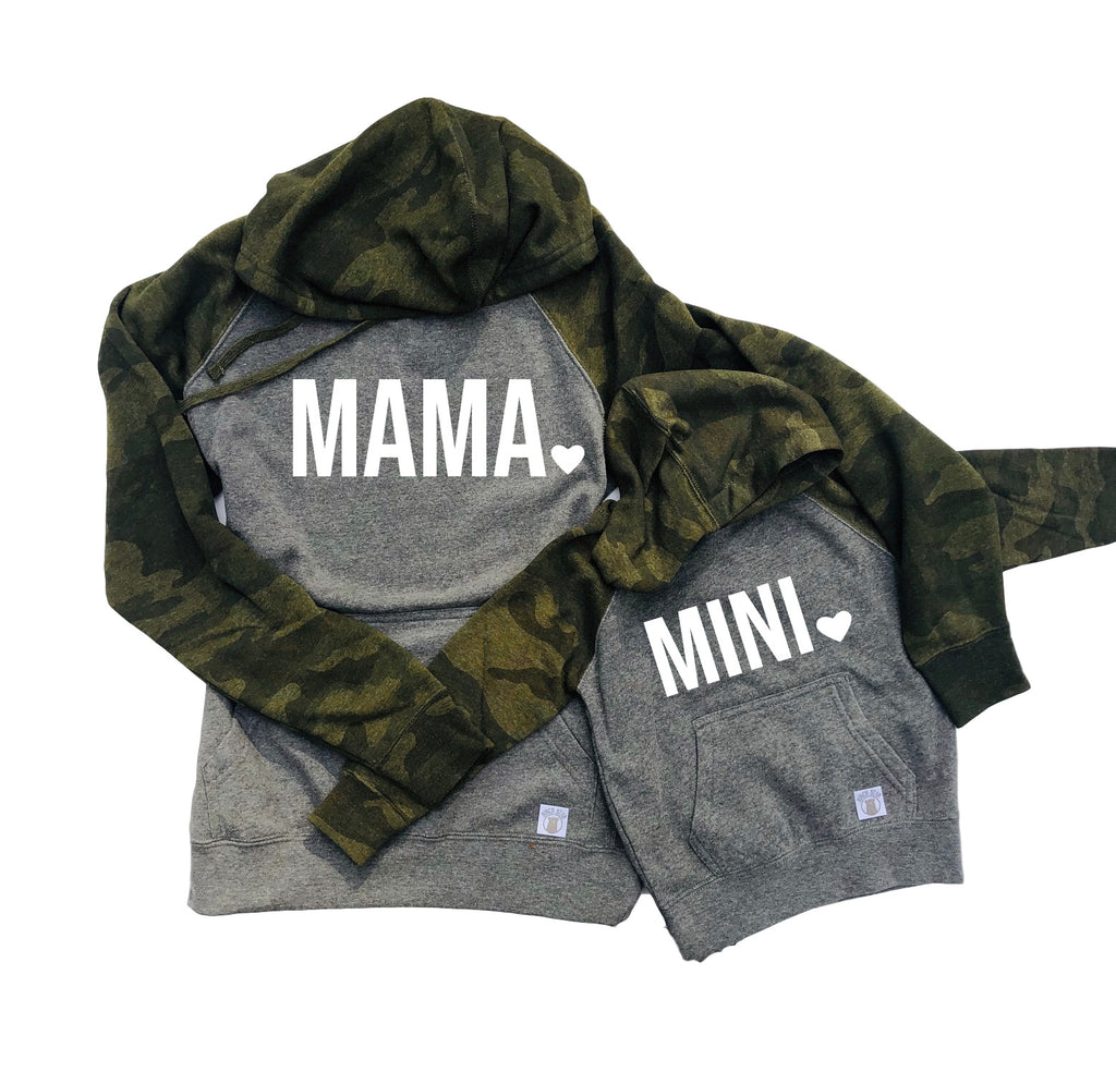 Mama And Mini Hearts Matching Unisex Hoodies | Camo Fleece Hoodies freeshipping - BirchBearCo