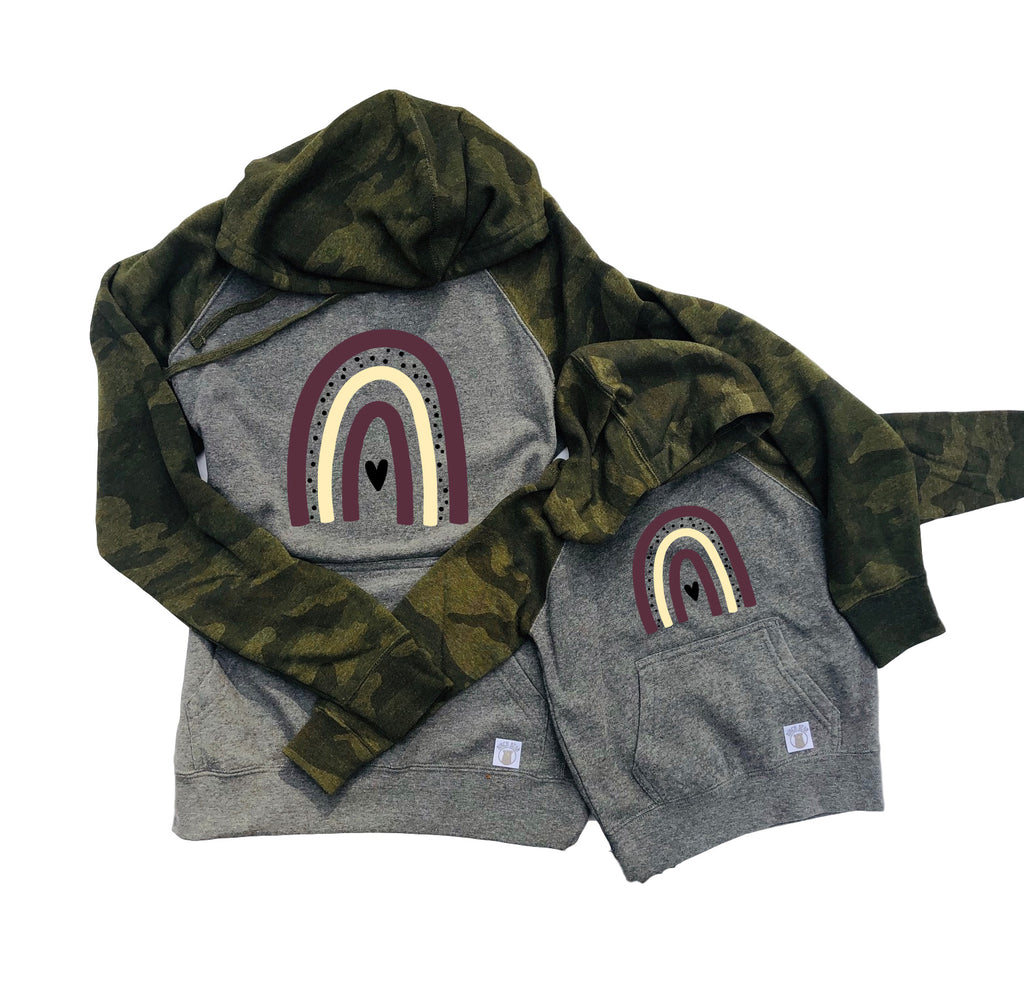 Burgundy And Cream Rainbow Matching Unisex Hoodies | Camo Fleece Hoodies freeshipping - BirchBearCo