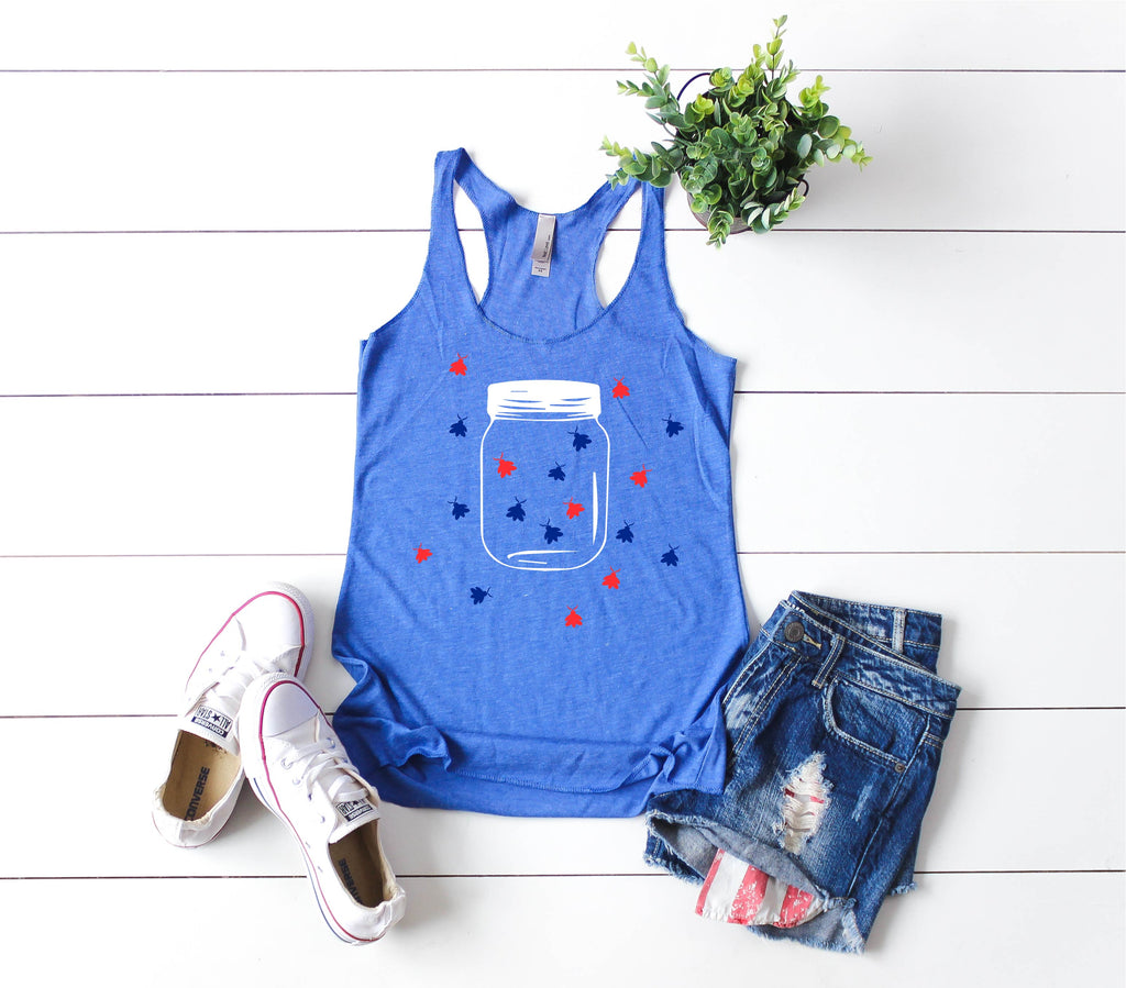 Red White And Blue Firefly Tank | 4th Of July Tank | 4th Of July Shirt | Women's Fitting Racer Tank Shirt freeshipping - BirchBearCo