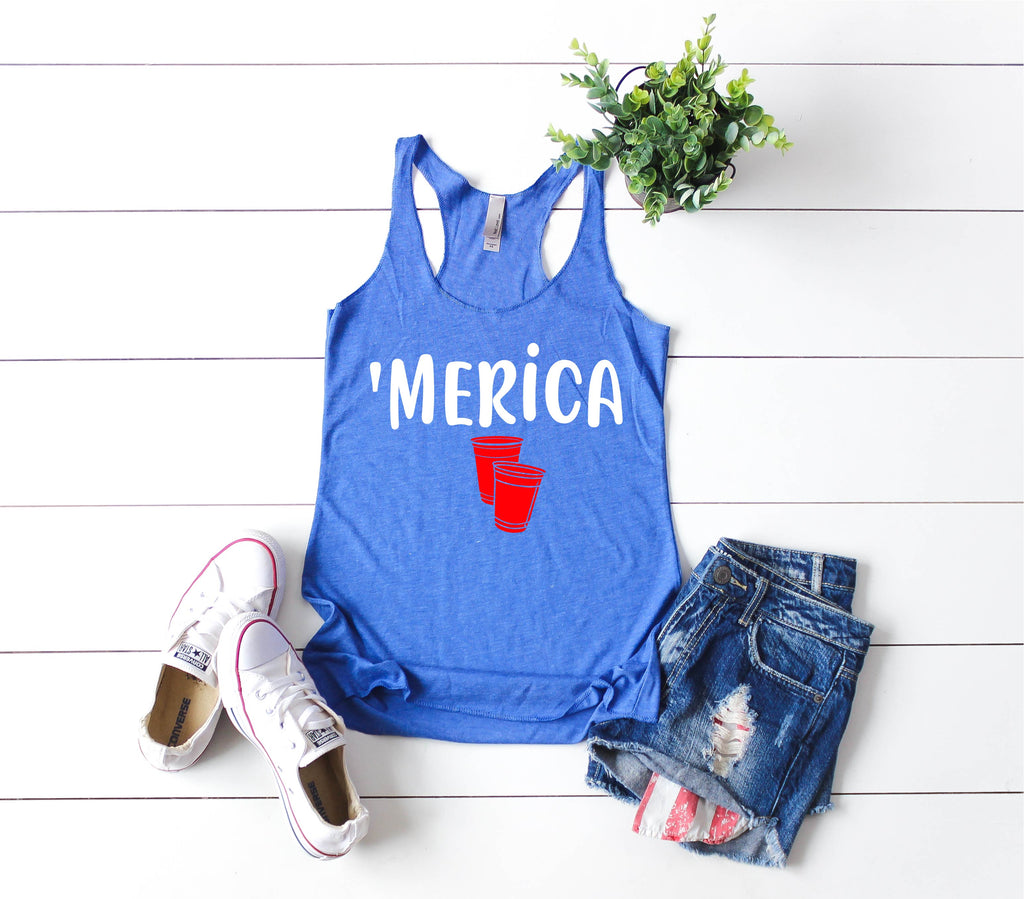 Merica Tank | 4th Of July Tank | 4th Of July Shirt | Women's Fitting Racer Tank Shirt freeshipping - BirchBearCo
