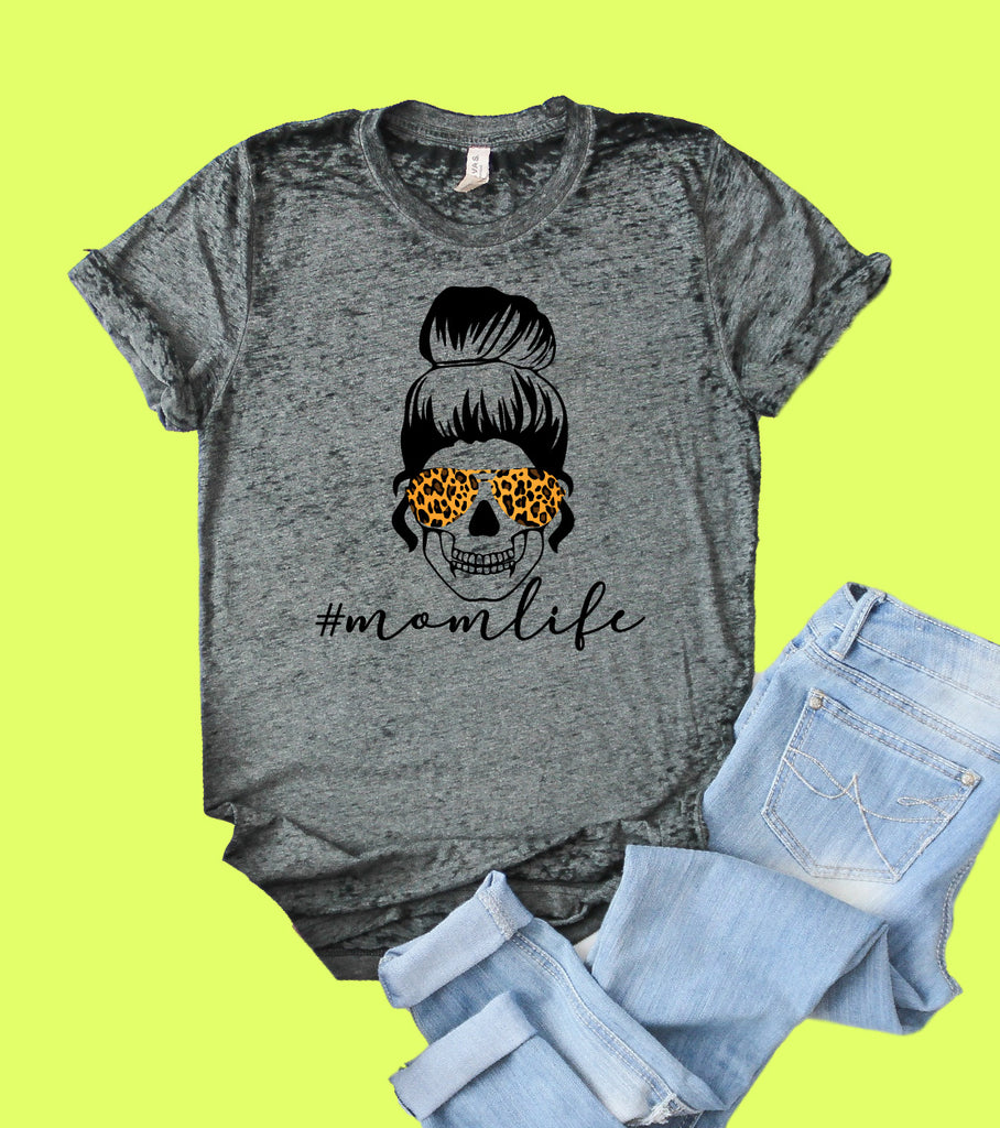 Mom Life Leopard Skull Shirt | Funny Shirt | Acid Wash T Shirt | Unisex Crew freeshipping - BirchBearCo