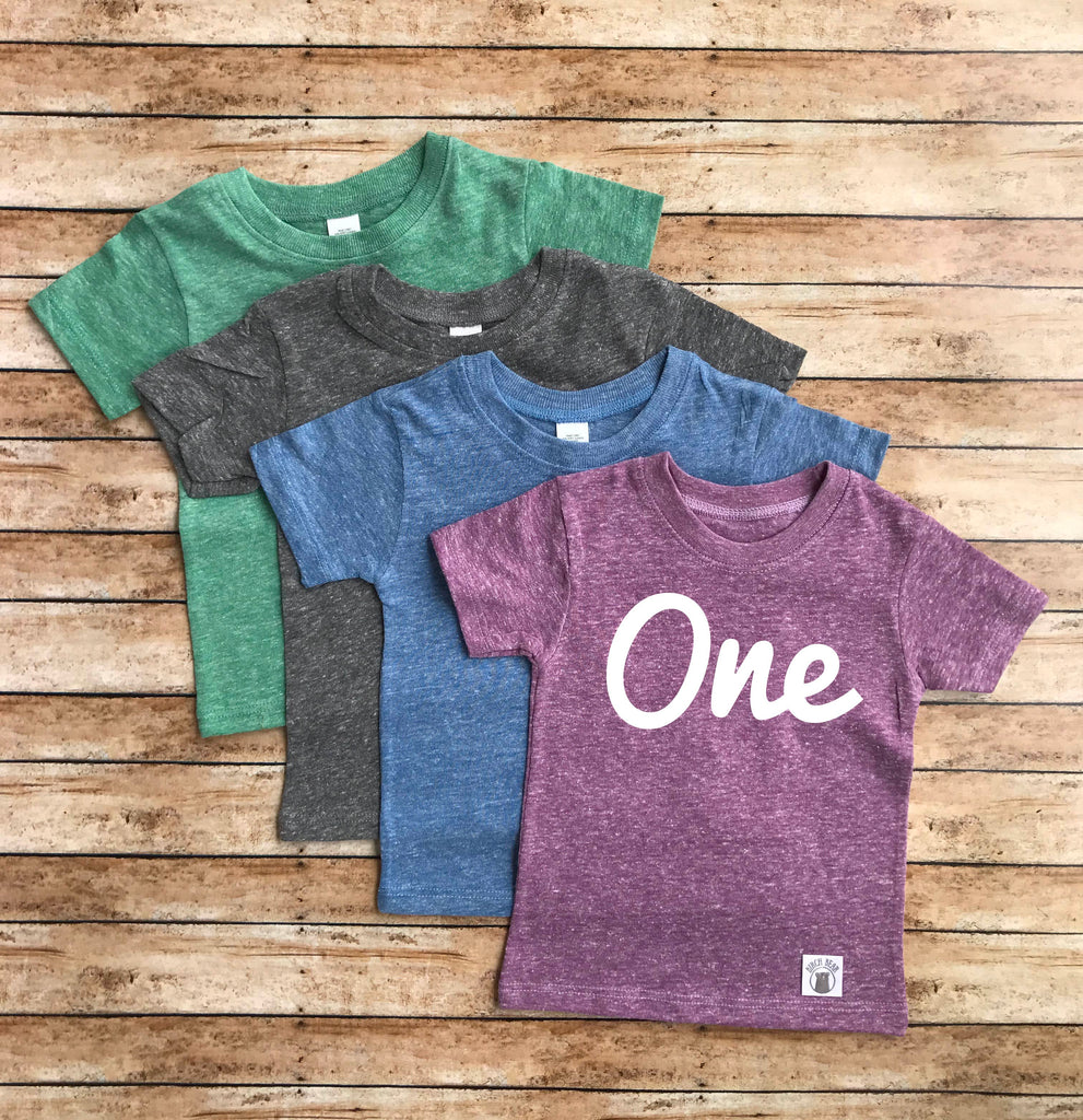 One Shirt - One Birthday Shirt - Birthday Boy Shirt - First Birthday T Shirt - 1st Birthday Shirt Baby Tri-Blend Shirt freeshipping - BirchBearCo