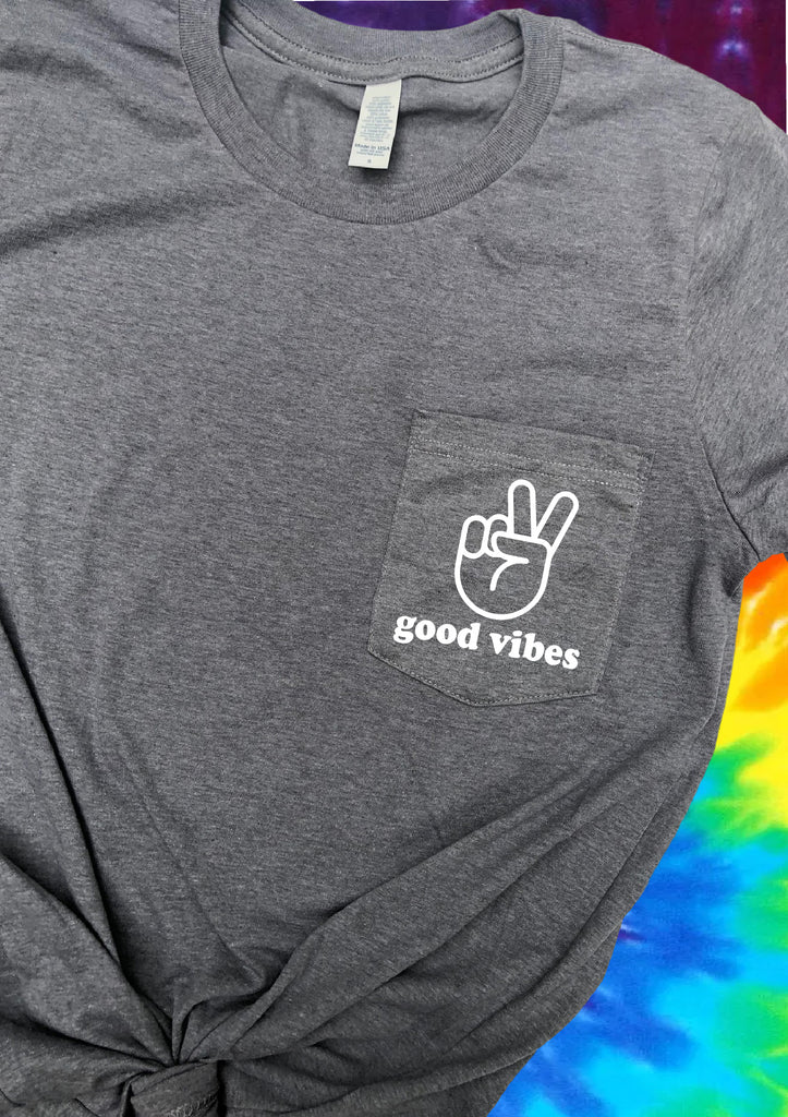 Peace And Good Vibes Shirt | Pocket Print Shirt | Graphic T Shirt Unisex Crew freeshipping - BirchBearCo