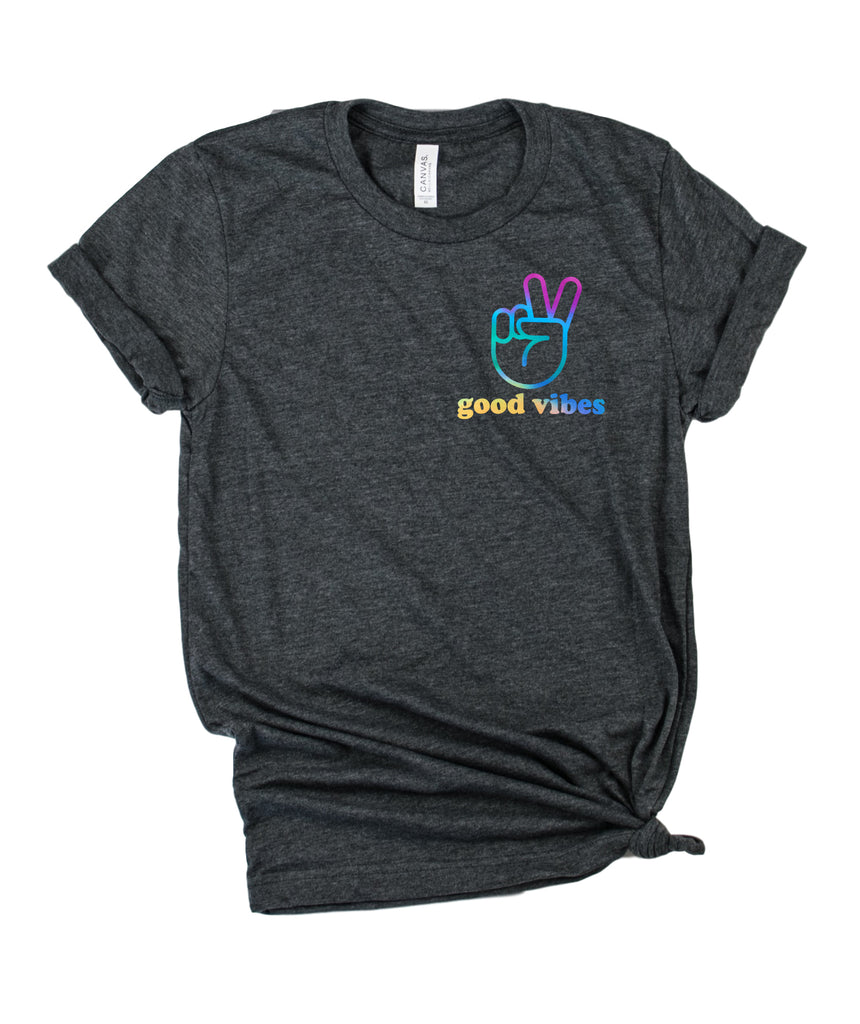 Peace And Good Vibes Rainbow Shirt | Unisex Crew freeshipping - BirchBearCo