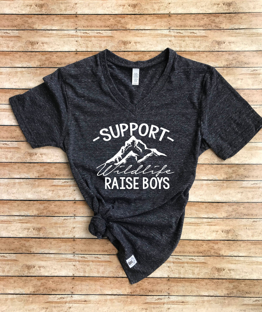 Support Wildlife Raise Boys Shirt - Mom Of Boys Shirt - Mom Shirt - Mom Shirts - Funny Mom Shirt Unisex Triblend V Neck T-Shirt freeshipping - BirchBearCo