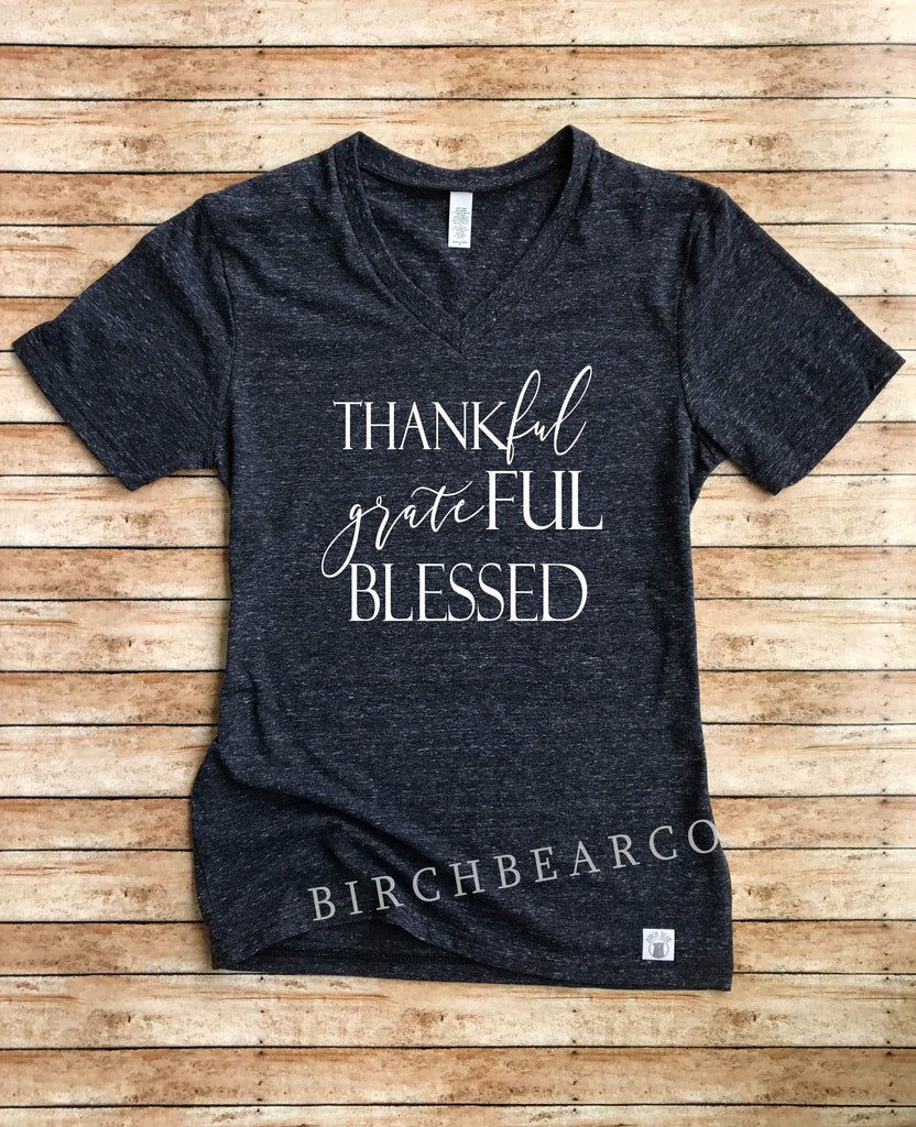 Thankful Grateful Blessed Shirt - Blessed Shirts - Thankful and Blessed - Blessed T Shirt Unisex Tri-Blend V-Neck T-Shirt freeshipping - BirchBearCo
