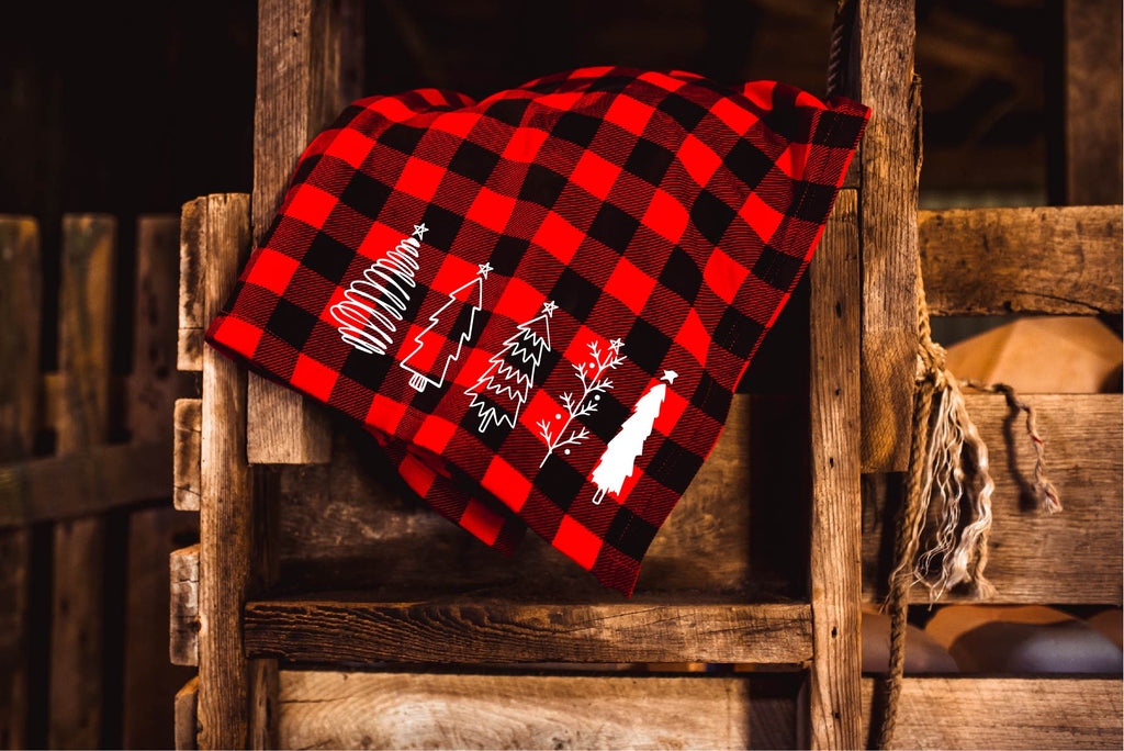 Hand Drawn Christmas Trees Fleece Buffalo Plaid Blanket - Free Shipping freeshipping - BirchBearCo