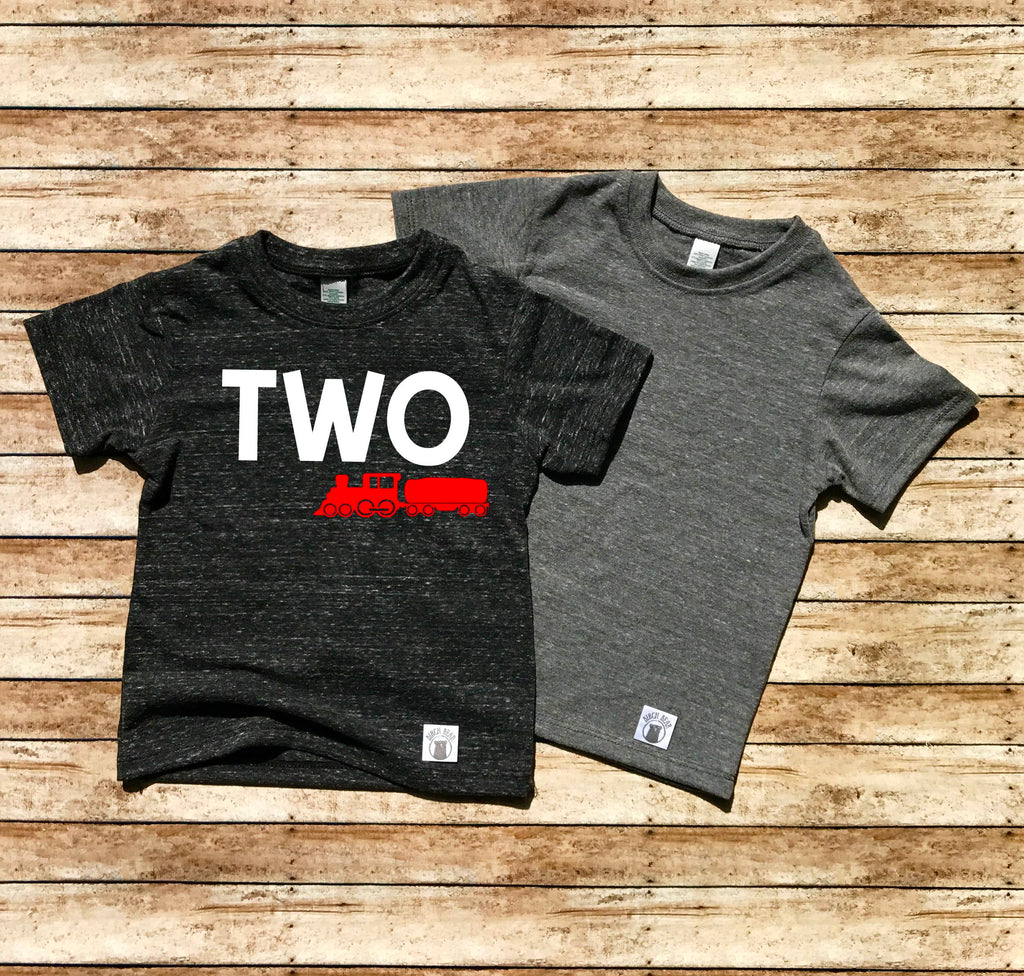 Train Birthday Shirt - Train Birthday - Train Birthday Party - 2nd Birthday Shirt - Train Party- Boys Birthday Shirt -  Triblend T Shirt freeshipping - BirchBearCo