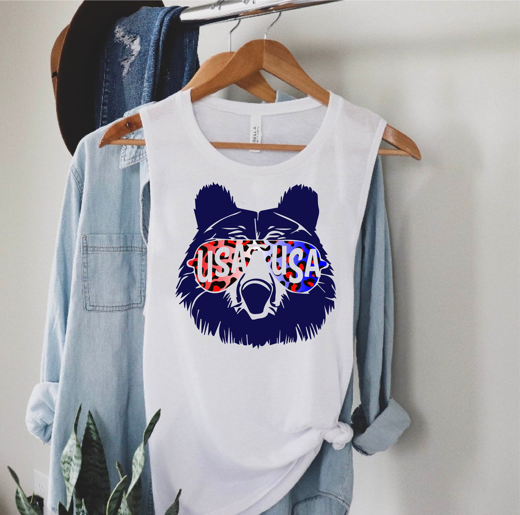 USA Leopard Bear Tank | Womens Yoga Tank freeshipping - BirchBearCo